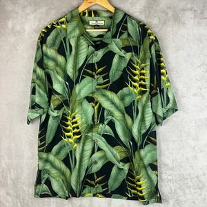 Tommy Bahama Relax Mens L Silk Tropical Bird of Paradise Camp Shirt Black Green